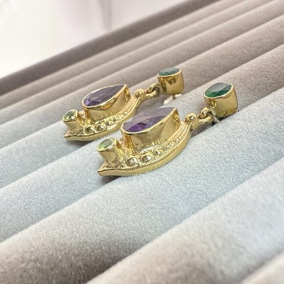 Nicky Butler Earrings Green Purple Drop Gold Vermeil over Sterling Silver 925 - Picture 4 of 10